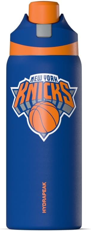 Hydrapeak x NBA Officially Licensed New York Knicks Oasis 32 oz Water Bottle with Chug Lid Push Button, Stainless Steel Water Bottle No Straw, 32 oz Insulated Water Bottle