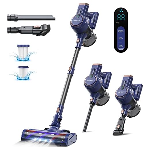 Voweek Cordless Vacuum Cleaner, 6 in 1 Lightweight Stick Vacuum Cleaner with 3 Power Modes, LED Display, Powerful Stick Vacuum Up to 45min Runtime, Vacuum Cleaner for Hardwood Floor Pet Hair Home Car