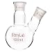 StonyLab Glass 100ml Heavy Wall 2 Neck Round Bottom Flask RBF, with 19/22 Center and Side Standard Taper Outer Joint - 100mL