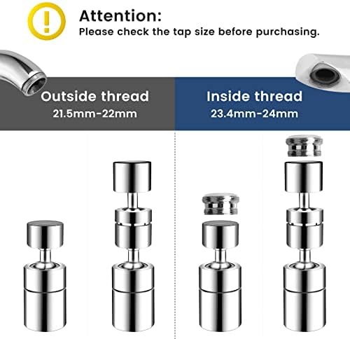 720° Swivel Tap Aerator, Faucet Sprayer Attachment Extension, 2 Modes Universal M22/M24 Tap Adapter, Splash Bubbler Nozzle Filter Tap Extender for Kitchen Sink Bathroom