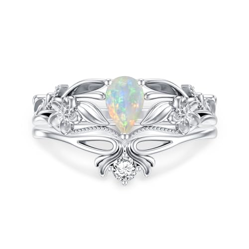 Pear Shaped Gemstone Rings Set for Women 925 Sterling Silver, Amethyst Engagement Ring Unique Bridal Wedding Rings Size 4-12