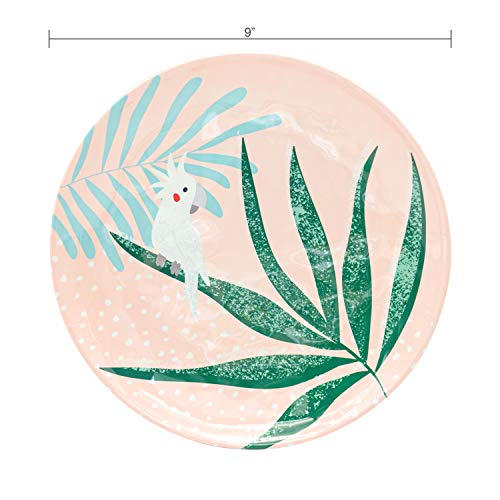 Image of Zak Designs Dinnerware Sets for Indoors and Outdoors, 12 Pieces Melamine Plastic Plate and Bowls for Dinnertime with Family (Summer Prints Pink Tropics)