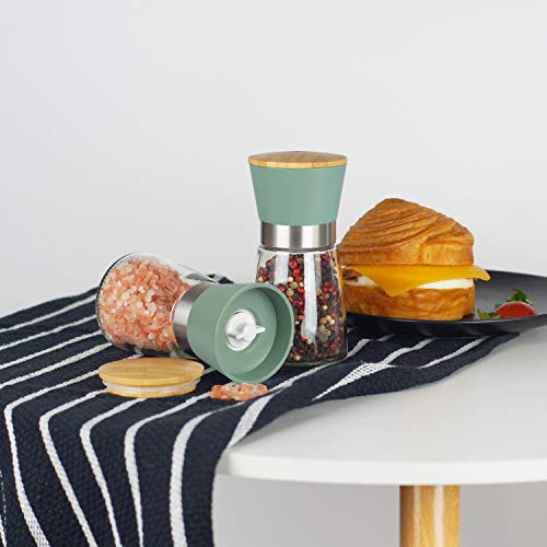 Image of Vucchini Salt and Pepper Grinders 2 Set Green | with Ceramic Core Cinnamon,Adjustable Coarseness,Bamboo,Spice Mills,Home Kitchen Birthday,Housewarming Gifts