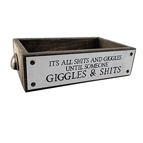 ANVEVO Its All Shits and Giggle Until Someone Giggles Shits–Bathroom Box–Cute Funny Rustic Farmhouse Bathroom Decor Toilet Paper Holder Wood Boxes with Sayings–Diaper Caddy