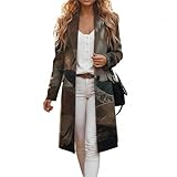 LAOMIT Womens Printed Trench Coat Lapel Collar Button Down Abstract Geometric Vintage Elegant Fall Winter Overcoat