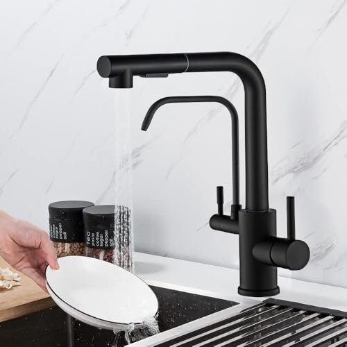 YESOP Torneira De Bancada Cozinha P/Filtro Extensível Preto Acabamento Fosco