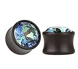 Tolldek 2 Pcs Extra Holz Ohr Tunnel Plug, 8mm Flesh Piercing Schmuck mit Zirkonia, Tunnels Plugs Double Flared Expander Ohrstöpsel, Ohrmesser Expander Piercing für Männer Frauen, Schwarz