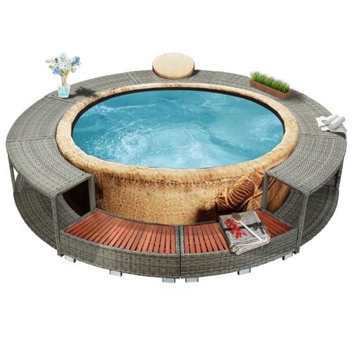 ShGaxin Borde de bañera de hidromasaje, Yacuzzi Exterior Hinchable Piezas De Recambi, Borde para bañera De Hidromasaje SPA, ratán sintético Gris