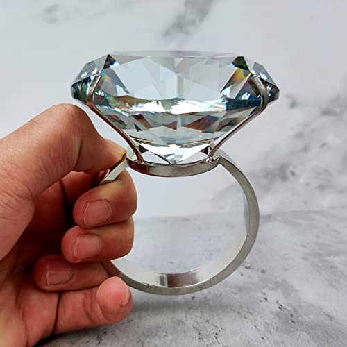 Bague en cristal de 80 mm diamant argent transparent pour une décoration de table de mariage chic
