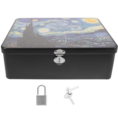 Zerodeko Large Tinplate Storage Box with Padlock Vintage Style Lockable Container for Money Jewelry Keepsakes and Household Organization 9.6X7.1X3.3 Inches