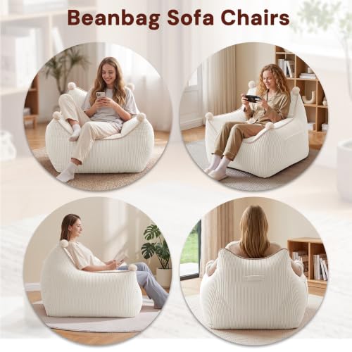 Korser Bean Bag Chair for Adults and Teens, Small Bean Bag Couch Cozy with Foam Filler, Corduroy Comfy Beanbag Chair with Back Support, Lounge Floor Sofa for Living Room, Reading, Bedroom, Beige - image 8