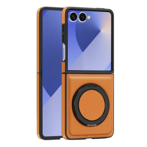 KOOLRIVER�EFor Galaxy Z Flip8 �P�[�X �J�o�[ �܂肽���݌^ PU���U�[ ��̌^�����O�t�� �X�^���h�@�\ �ی�P�[�X(�u���E��) [���s�A���i]