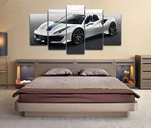 Tableau multi panneau 5 parties toile araignée voiture de sport avec cadre YUANJUN