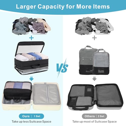 Cambond Double Sided Compression Packing Cubes - Expandable See Through Mesh Compression Cubes for Travel, Separate Clean and Dirty Clothes Efficient Packing Organizers for Road Trip, Cruise4