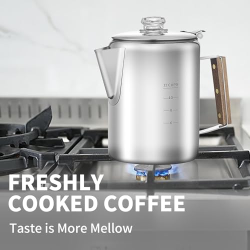 Image of Coffee Percolator with 100pcs Coffee Filters - 12 Cups | Durable Stainless Steel Material Camping Coffee Pot| Brew Coffee On Fire, Grill or Stovetop | Ideal for Home, Camping