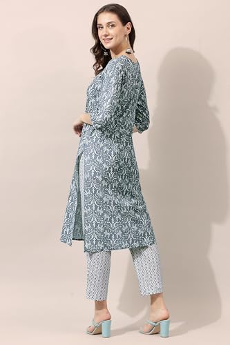 Image of MIRCHI FASHION Pure Cotton Straight Kurta Set for Women with Pant | Printed Kurta Pant Set | Ethnic Office Wear Kurta Set with Trouser