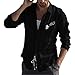 T-shirt da uomo in cotone a maniche lunghe, casual, colletto alto, alla moda, casual, semplice cotone e lino, piccola stampata, maglietta a maniche lunghe, top da uomo, colore nero, 2-nero., XXL