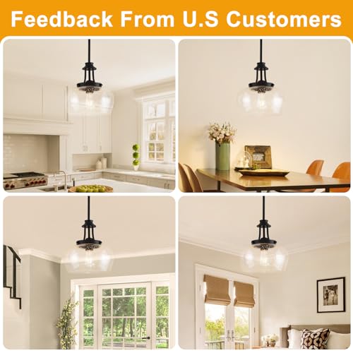 Image of Modern Pendant Lights Kitchen Island, Matte Black Pendant Light Fixtures with 10 inch Clear Air Bubble Glass Shade, Industrial Hanging Pendant Lights Fixture for Kitchen Island Dining Room Entryway