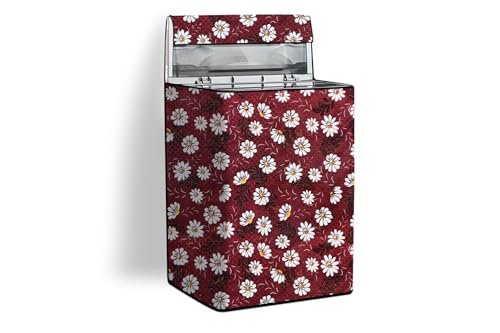 Image of Stylista PVC Washing Machine Cover Compatible for LG 10 KG Fully-Automatic Top Load T10SJMB1Z, Floral Pattern Red White