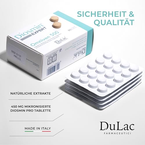 Dulac – Diosmin Omniven 500, Nahrungsergänzung für Schwere und Geschwollene Beine, 80 Tabletten, für Venen und Lymphdrainage Beine, Ideal bei Krampfadern, mit Diosmin und Hesperidin, Made in Italy