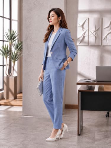 Image of Women's Suit Blazer 3 Piece Office Business Casual Single Breasted Blazer Jacket Pant and Canny Set