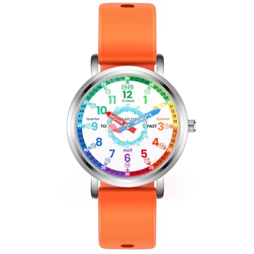 Kids Analog Watch, Pink Cute Whale Learning Watch for Kids 8-12, Waterproof Childrens Watches for Boys Ages 5-7 6-8, Girls Watches Orange Strap