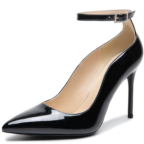 Women's Closed Toe Pointed Toe High Heels Pumps 4IN Stiletto Heels for Women Ankle Strap Dress Wedding Shoes