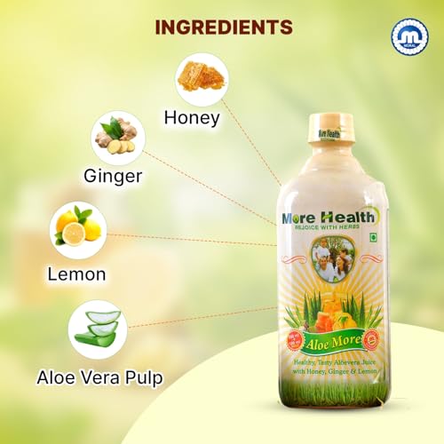 Image of Aloe More Aloe Vera Juice 500ml +100ml extra | Natural Detox Drink with Honey, Ginger & Lemon | Ayurvedic Health Drink for Glowing Skin & Healthy Hair| Improves Digestion & Detoxifies Body | Pack of 1