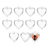 QUARKZMAN 10Pcs Colgante De Foto Personalizable, Colgante De Corazón Retro Simple De Cobre Para Mujeres Y Hombres DIY Llaveros Conmemorativos Collares Pulseras Joyería, Tono Plateado