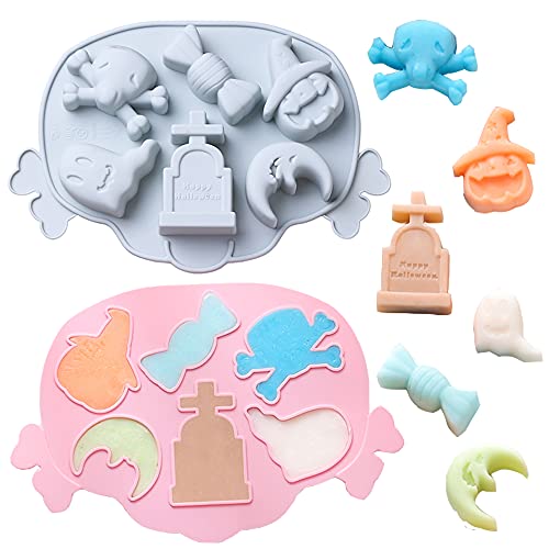 OURASHERO 2 Stück 3D Halloween Silikon Kuchenform Kürbis Geist Totenkopf Grabstein Form Kuchen Dekorationen DIY Backform Backformen Cupcake Topper Dekoration Fondant Mousse Kuchenform Cover