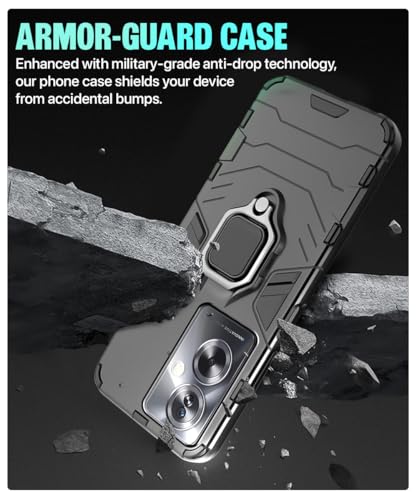 Image of WOW IMAGINE Shock Proof Back Case Mobile Cover for Oppo A79 5G | Back Cover Case (Tough Armor | Hybrid PC + TPU | Ring Holder & in-Built Kickstand | Black)