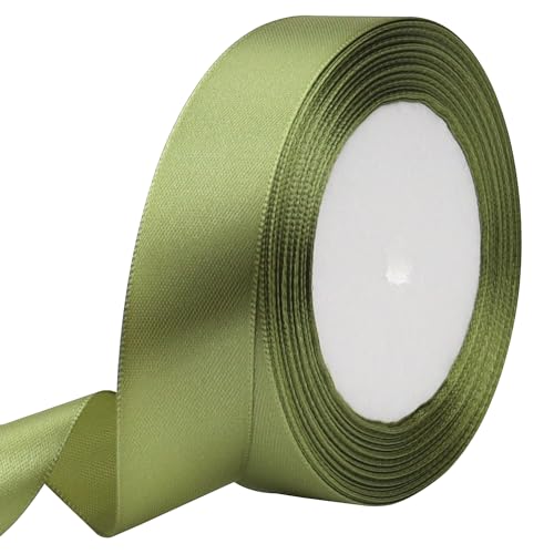 RIUNBB Olive Green Solid Satin Ribbon 1 Inch 25 Yards Solid Polyester Fabric Ribbon for Gift Wrapping Wedding Christmas Baby Shower Birthday Party Decoration Handmade Immortal Flower Craft