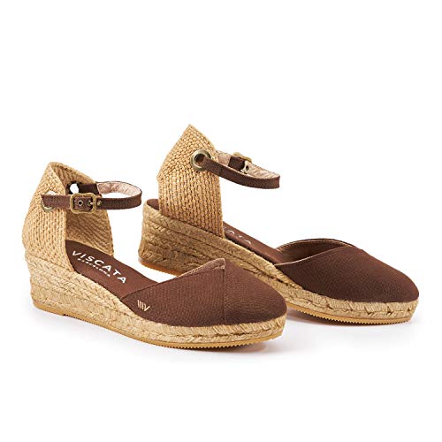 Image of Viscata Pubol Espadrille Canvas Low Wedges with Ankle Strap Spain Handmade 2 inch Heel Women's Sandals with Breathable Organic Cotton Canvas and 100% Natural Jute for all Occasions: Casual, Work, Party