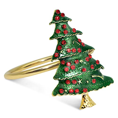 Image of Legigo Set of 12 Christmas Tree Napkin Rings Set- Metal Xmas Napkin Ring Holders for Cloth Napkins, Christmas Holiday Party Dinner Table Decoration