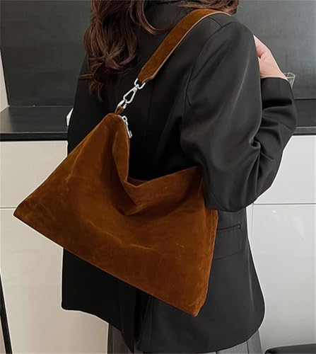 Retro Suede Bag Women Slouchy Shoulder Bag Satchel Crossbody Hobo Handbag Removable Strap Purse Casual Travel Work3