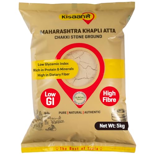 KisaanSay Maharashtra Khapli Atta (5 KG) | Tradtionally Stone Chakki Ground | Stoneground High Protein Atta | Low Gluten Emmer Wheat Flour | High in Fibre & Easy to Digest Khapli Wheat Atta | Nutrient-Rich & Low GI Flour for Softer Rotis