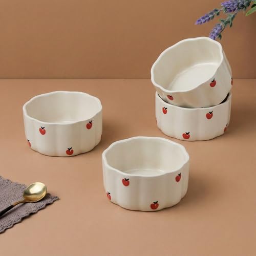 Image of The Earth Store Cream Apple Vegetable Bowl - 250ML Ceramic Bowl Set of 4 | Microwave & Dishwasher Safe Bowl Ceramic for Home, Gifting & Restaurants