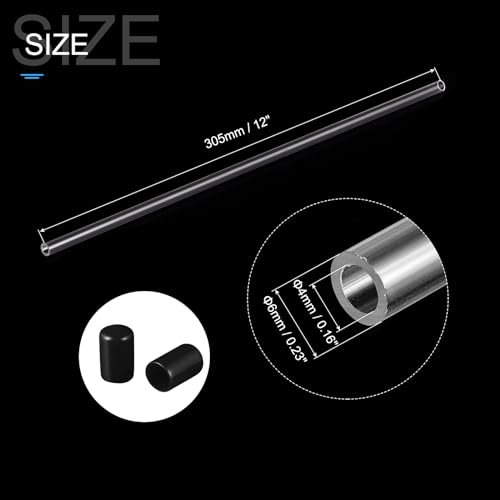 Image of PATIKIL Clear Rigid Tube Round Plastic Tubing with Black Rubber Caps Polycarbonate Water Pipe, 305mm / 12 Inch Length, 4mmx6mm /0.16 inchx0.23 inch, 1 Set