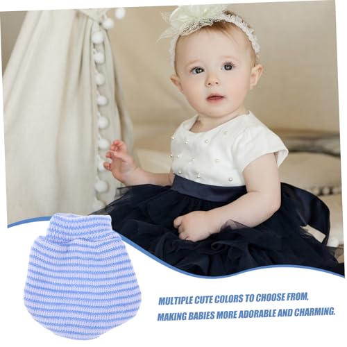 1 Pair Newborn Mittens Soft Knit Gloves with Scratch Stripes Winter Protection for Boys Secure Wrap Design for Delicate Skin2