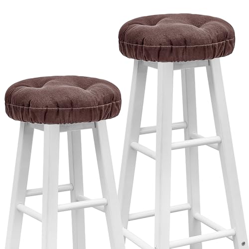 Image of Marsui 2 Pieces Bar Stool Cover Non Slip Padded Cushion, 12 Inch, Brown