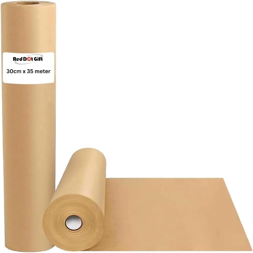 Kraft Paper Roll - Natural Brown Recycled Wrapping Paper 30cm x 35m for Gifts, Shipping, Packing, Crafts & Floor Protection - Durable & All-Occasion Jumbo Roll