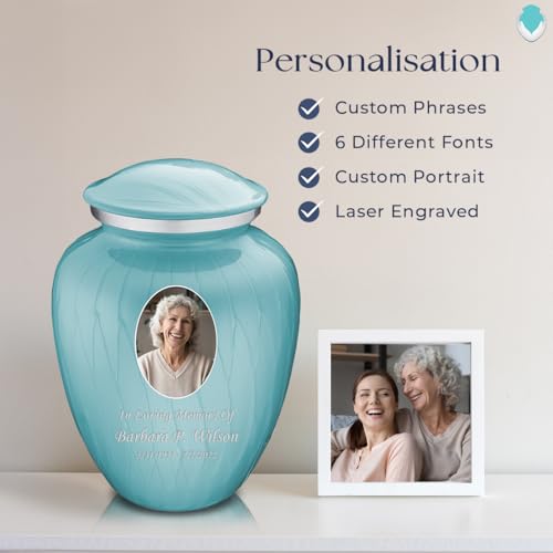 Image of Geturns - Adult Cremation Urns for Human Ashes I Large Pearl Light Blue Photo Funeral Urn for Female and Male I 200 lbs