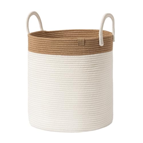 Image of LA JOLIE MUSE Woven Basket Rope Storage Baskets - Large Cotton Organizer, Basket for Baby Blanket, Kids Toy Nursery Laundry Basket off-white M