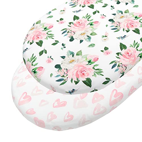 Ievolve Bassinet Sheet Jersey Cotton Ultra Soft Flexible Breathable Fitted Sheet For Hourglass & Rectangle Bassinet Mattress (Loving Hearts Pack Of 2) #TOP5