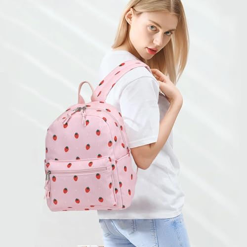 Image of Corduroy Womens Mini Backpack Girls Small Backpack Purse Fashion Casual Daypack School Bookbag (Strawberry Pink)