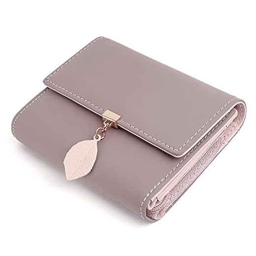 Cartera de Mujer - UTO Monedero Corto Adorno Hoja Colgante Cartera Minimalista con Bolsillo de Cremallera para Monedas
