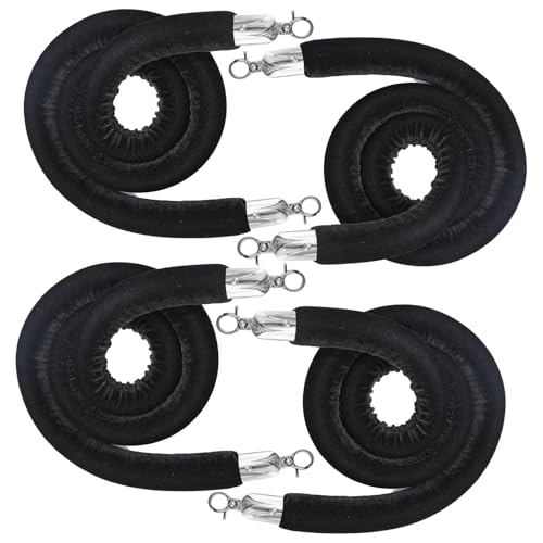 JLXMAXLJ 4PCS Black Velvet Stanchion Rope 5 Ft Crowd Control Ropes Barrier with Silver Hooks for Party
