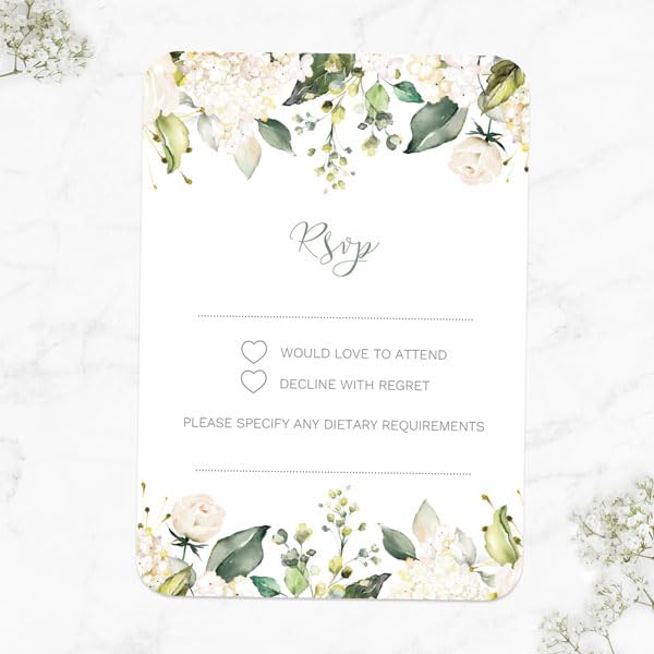 Dotty about Paper White Flower Garland Personalised Wedding RSVP Cards - Pack of 10
