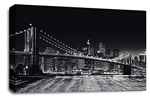 Le Reve Brooklyn Bridge Wall Art New York Skyline Black White Panorama Canvas Panel Print