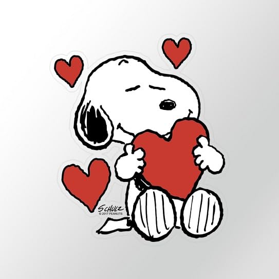CafePress Snoopy Valentine's Day Large Die Cut Sticker, 8.75" x 8.75" Clear